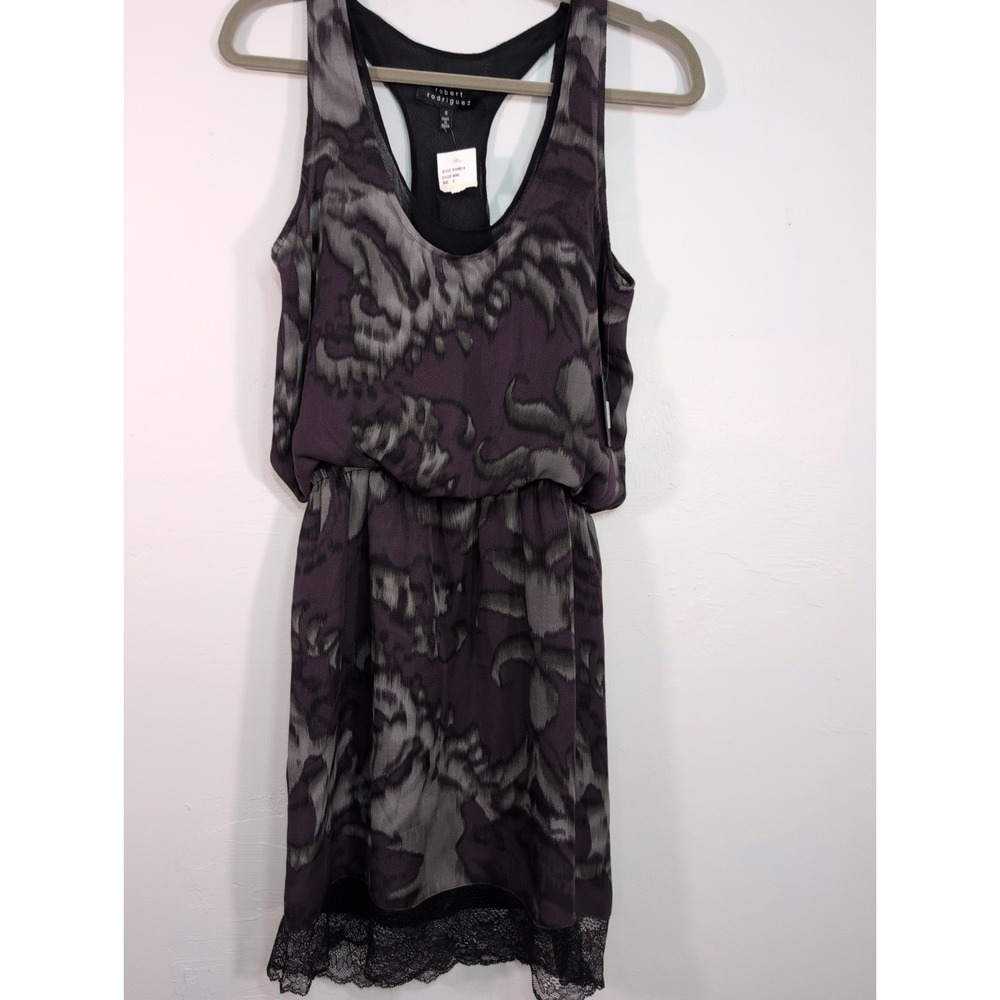 ROBERT RODRIDGUEZ Size 6 Abstract 100% SILK Racerback Cocktail Dress New